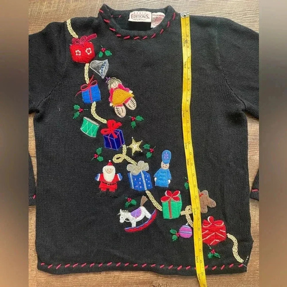 BASIC EDITIONS Christmas pullover sweater Santa toys bright women’s sz M vintage - Picture 3 of 10
